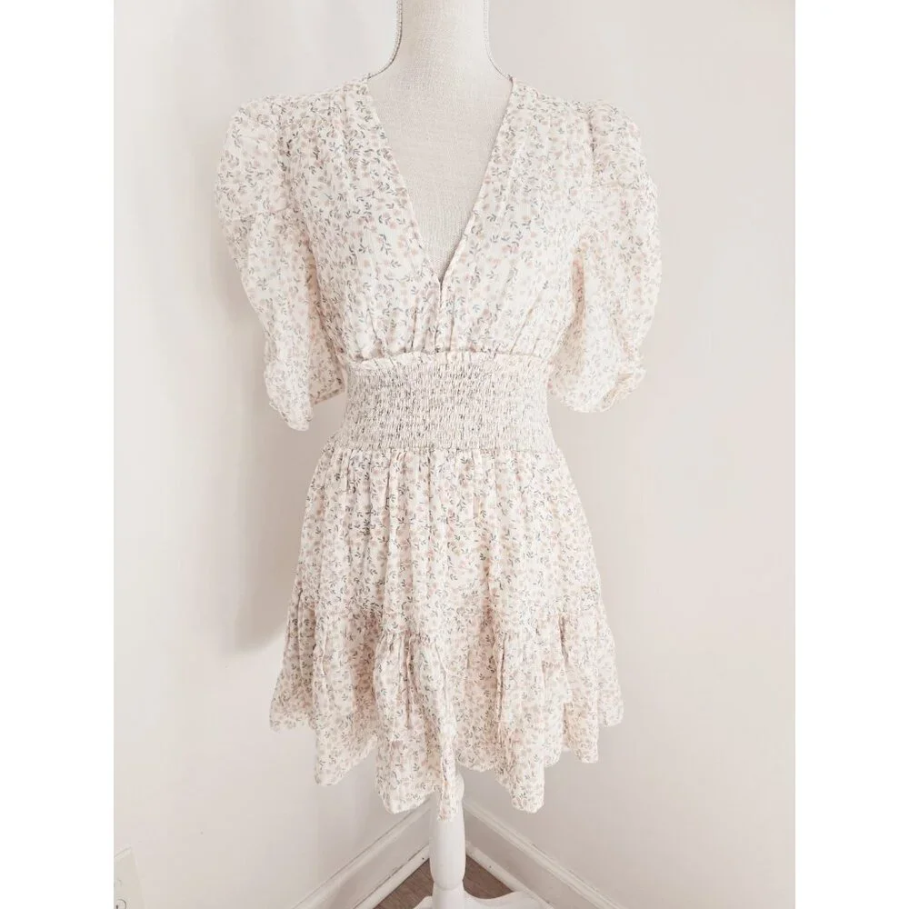 Cleobella Sadie Cotton Floral Hannah Ann Sluss Cottagecore Peasant Mini Dress M